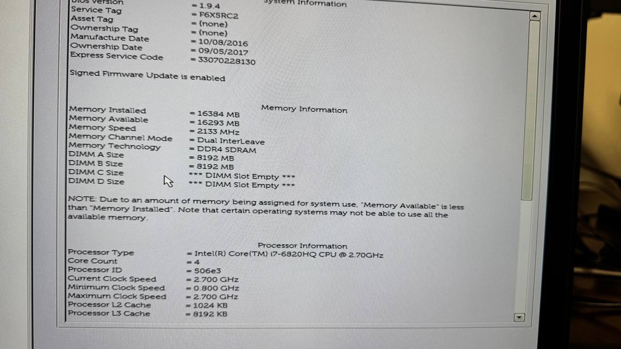 Dell Precision 7710 Intel i7-6820HQ 2.7GHz 16 RM 256ssd win 11 pro