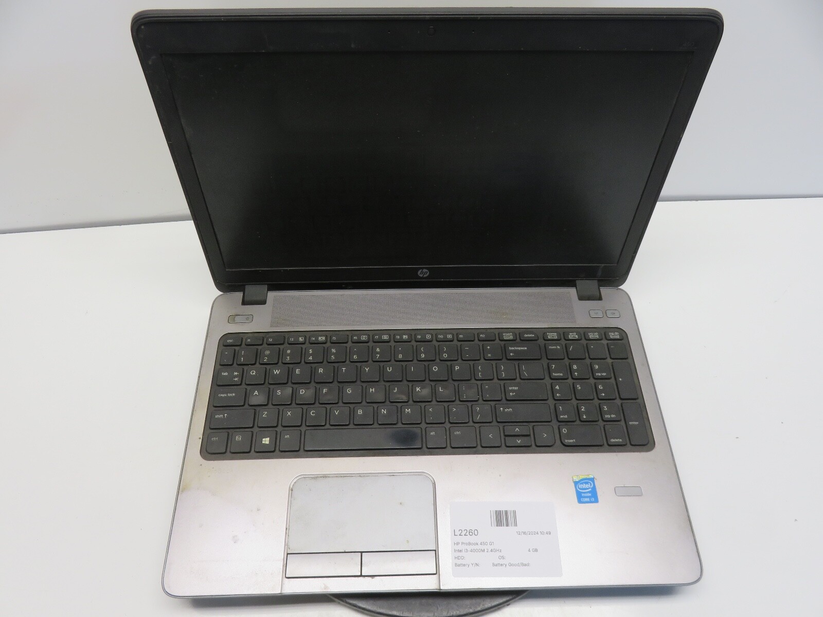 HP ProBook 450 G1 Intel i3-4000M 2.4GHz 4 GB NO HDD No Batt
