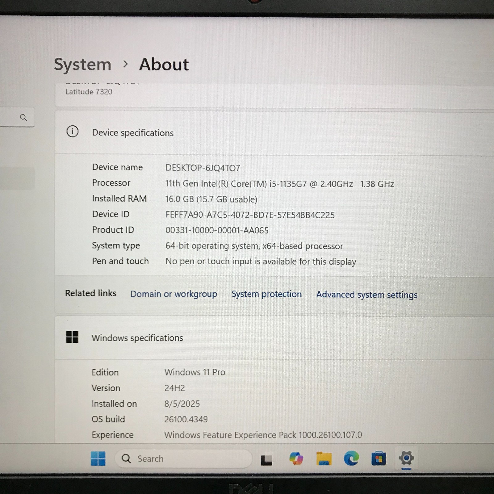 Dell Latitude 7320 Laptop i5-1135G7 2.40GHz 16GB RAM 512GB NVMe (Windows 11 Pro)