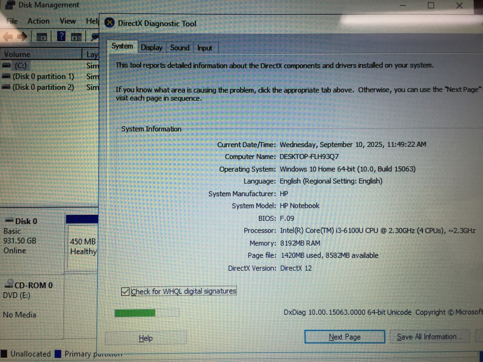 *Bad Battery*HP 15-ay091ms 15.6″ Touchscreen Laptop/i3-6100U/8G RAM/1TB HDD/W10H