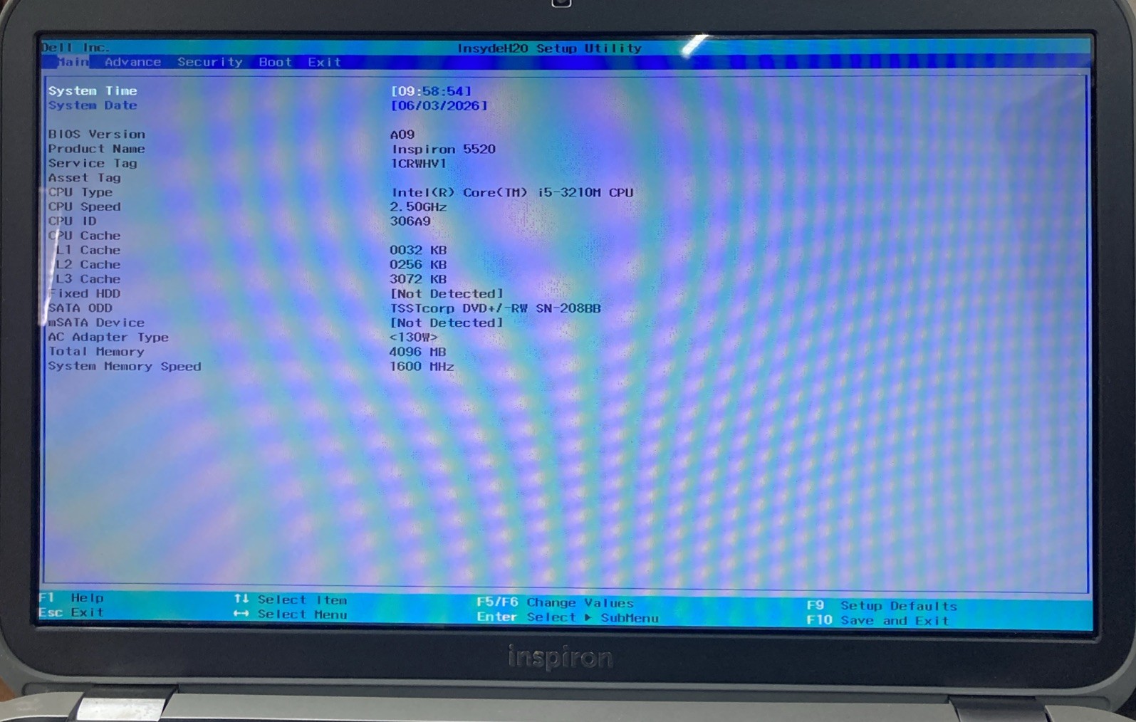 Dell Inspiron 5520 Intel Core i5- 3210M 2.50GHz 4GB RAM no HDD Boot to BIOS