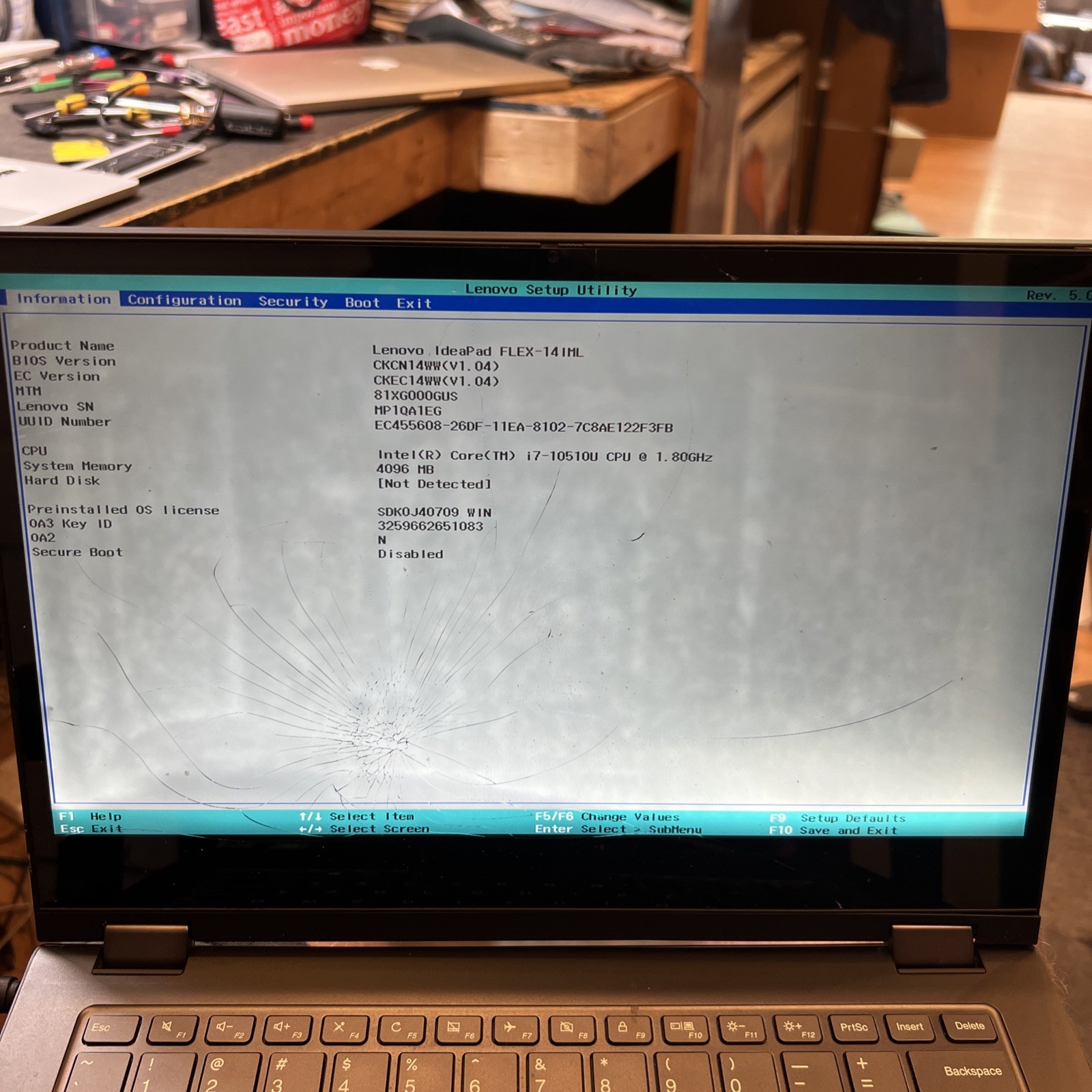 LENOVO IDEAPAD FLEX-14IML 14” I7-10510U 4GB RAM Parts Or Repair