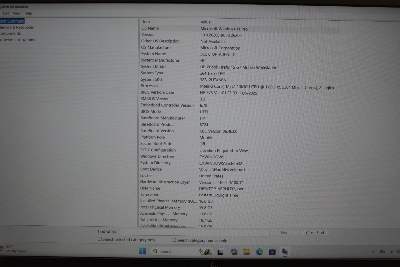 HP ZBook Firefly 15G7 Mobile WS I7-10610U 256GB NVME 16GB DDR4 Nvdia-See Des