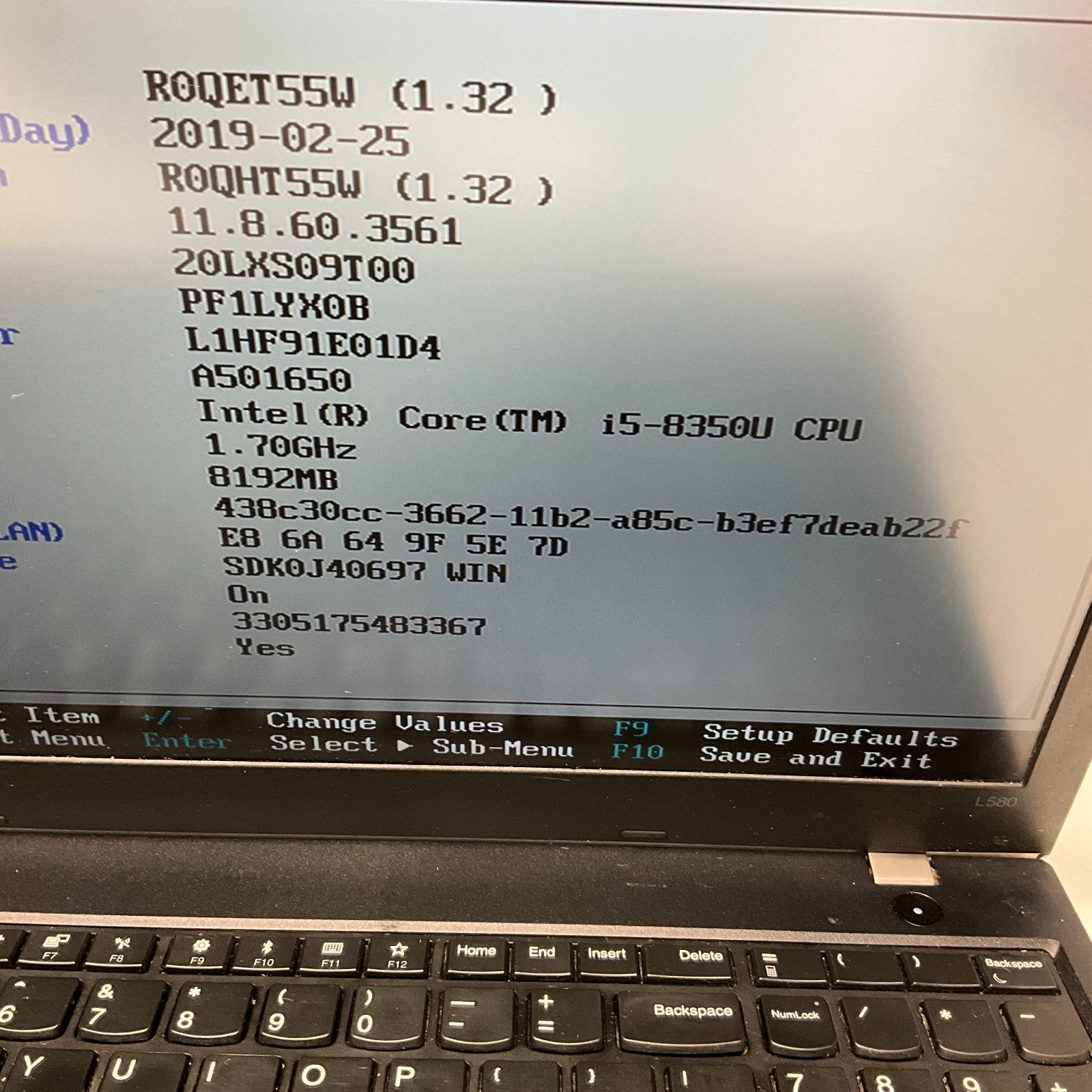 Lenovo ThinkPad L580 15.6″ Laptop Intel Core i5-8350U 1.70GHz 8GB RAM NO HDD OS