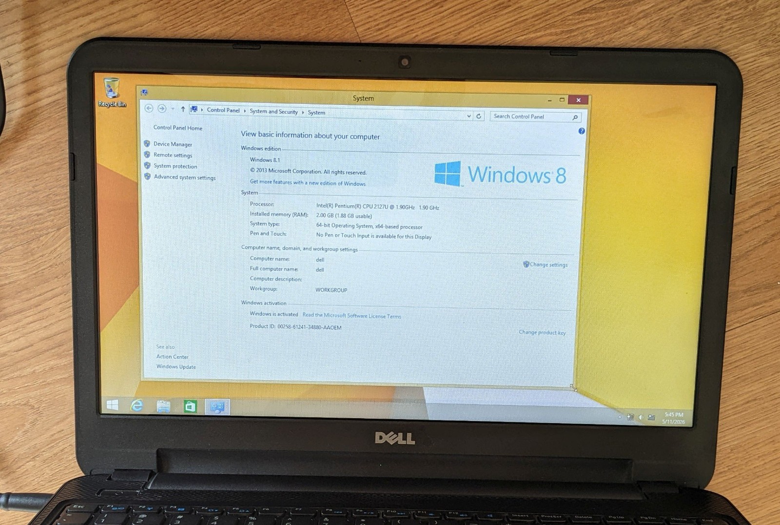 Dell Inspiron 15.6″ Laptop Pentium 2127U 2GB RAM 120GB HDD Win 8.1 *DEAD BATTERY