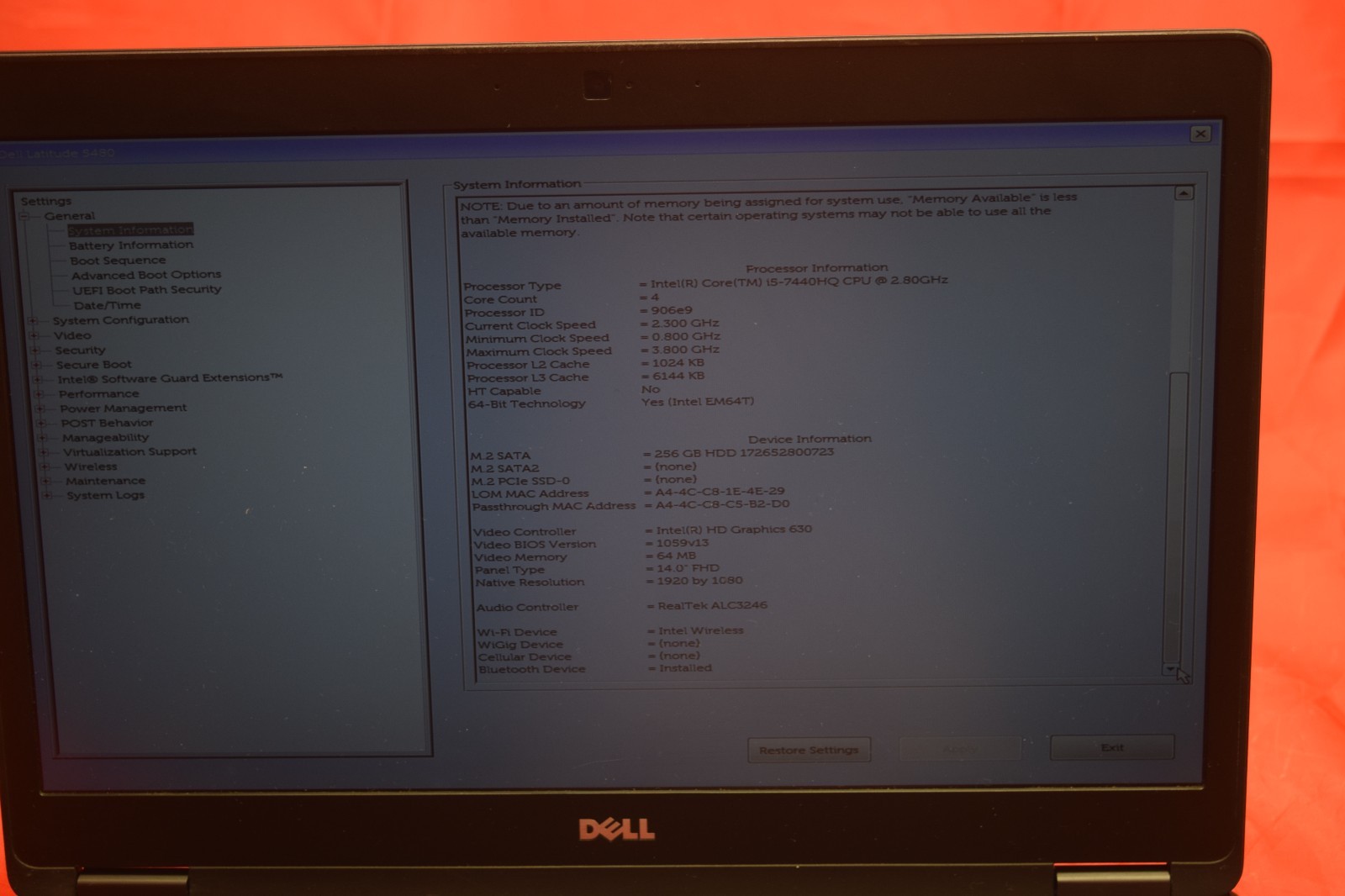 BROKEN KEYBOARD Dell Latitude 5480 14 Laptop Intel Core i5-7440HQ 2.80GHz