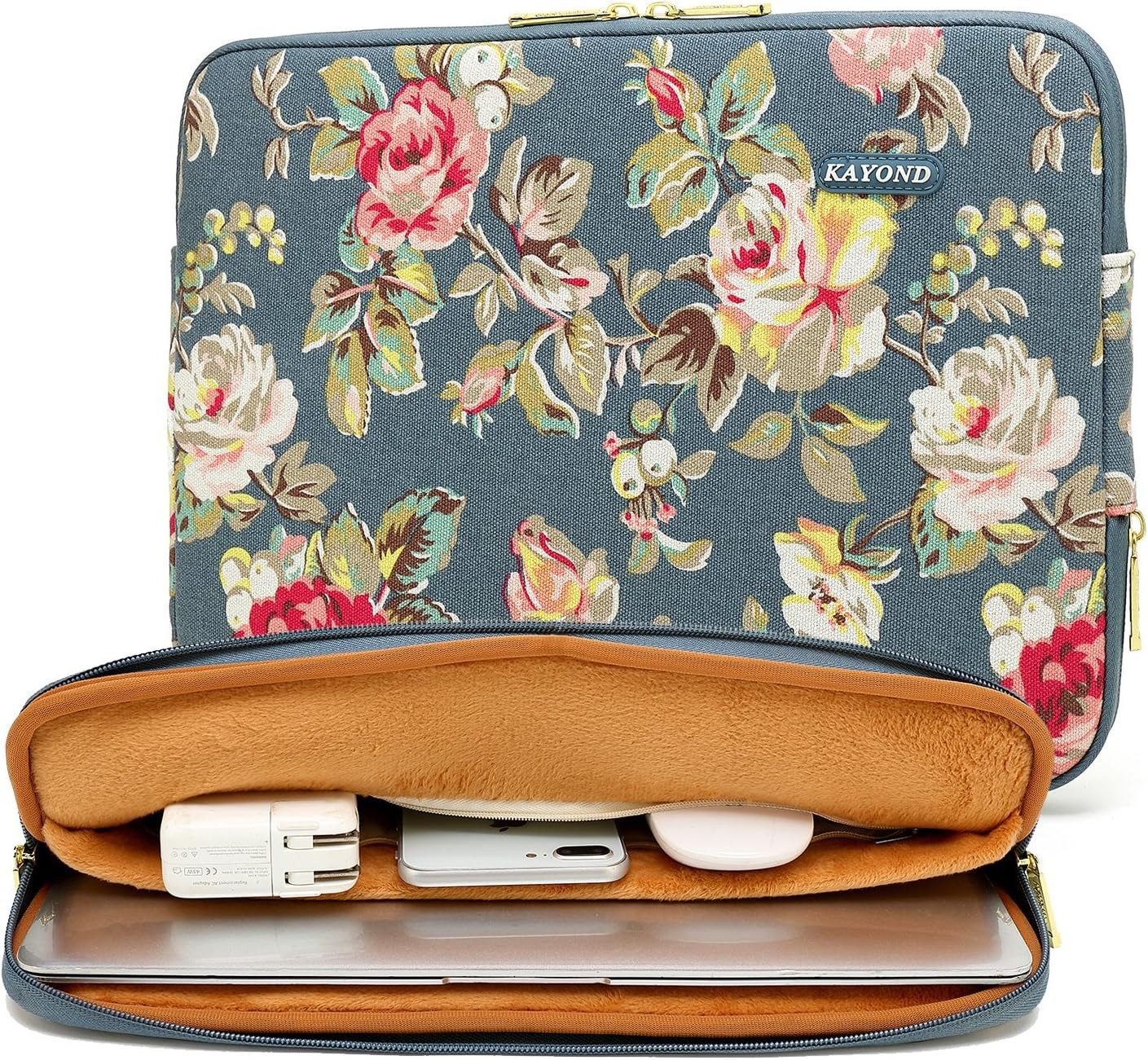 Water-Resistant Canvas 14.1 Inch Laptop Sleeve – Blue Water Hyacinth Design