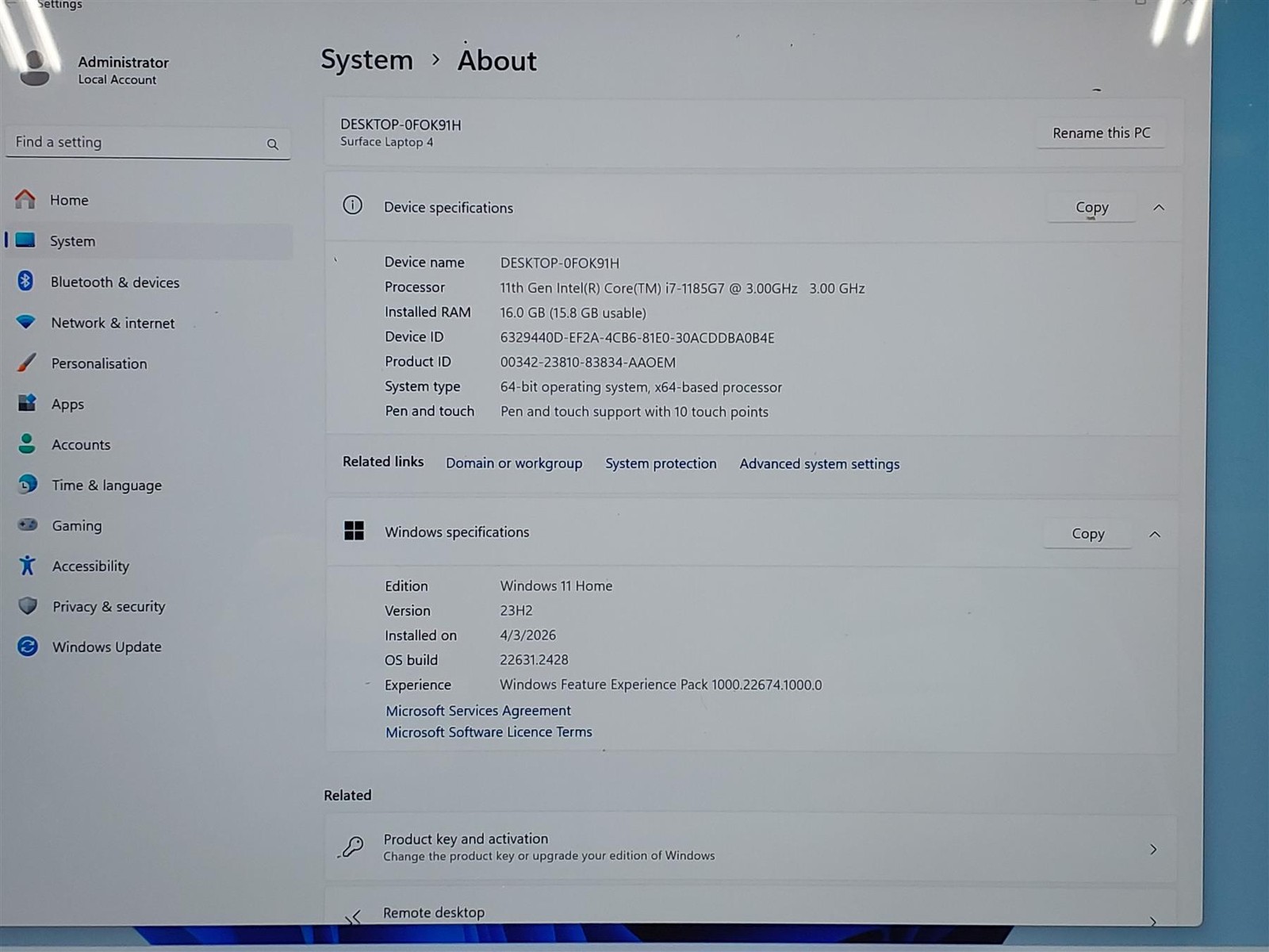 Microsoft Surface Laptop 4 Core i7-1185G7 3.00Ghz 16GB 512 GB SSD