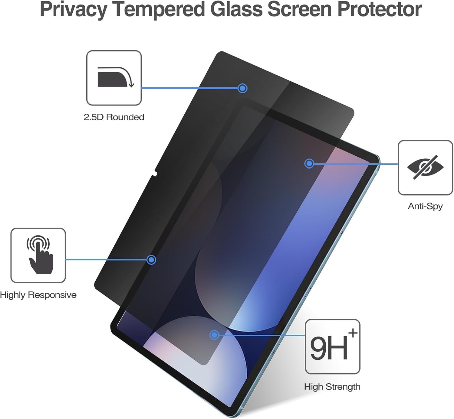 Privacy Screen Protector for Galaxy Tab S10 Plus/S9 FE Plus/S9 Plus 12.4 Inch