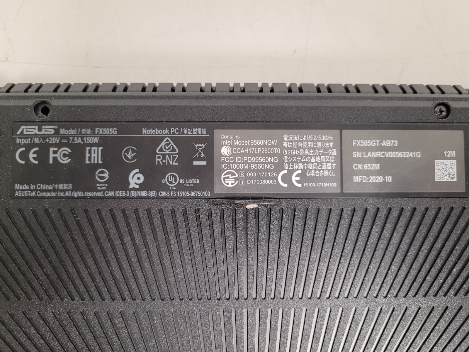 ASUS TUF Gaming 15.6″ FHD i7-9750H no ram noSSD FX505GT-AB73*Parts LANRCV0056324