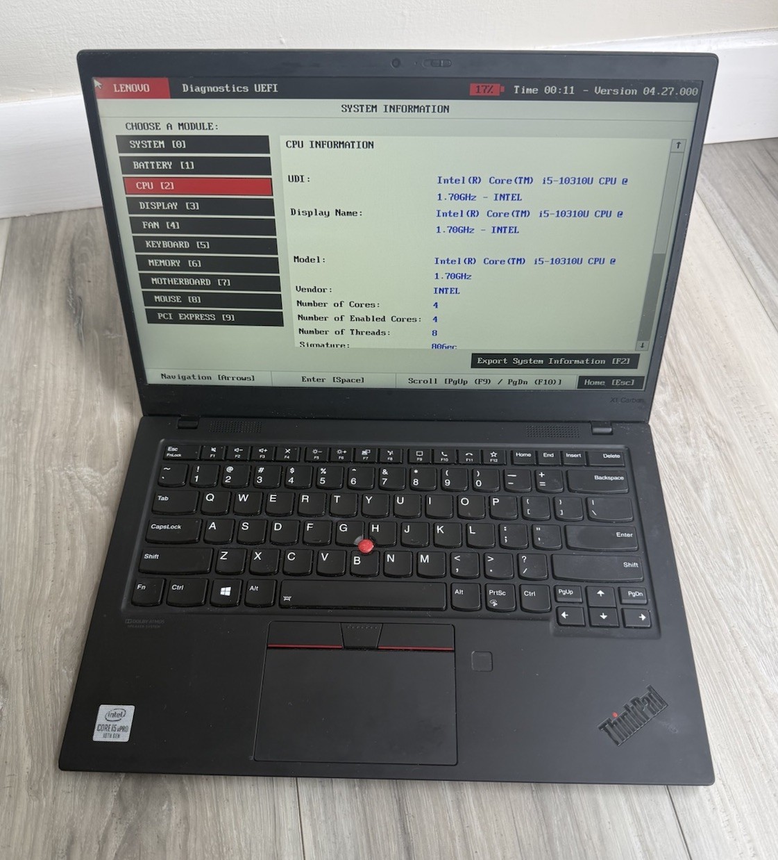 Lenovo ThinkPad X1 Carbon Gen 8 Intel i5-10310U 16GB RAM NO SSD NO OS