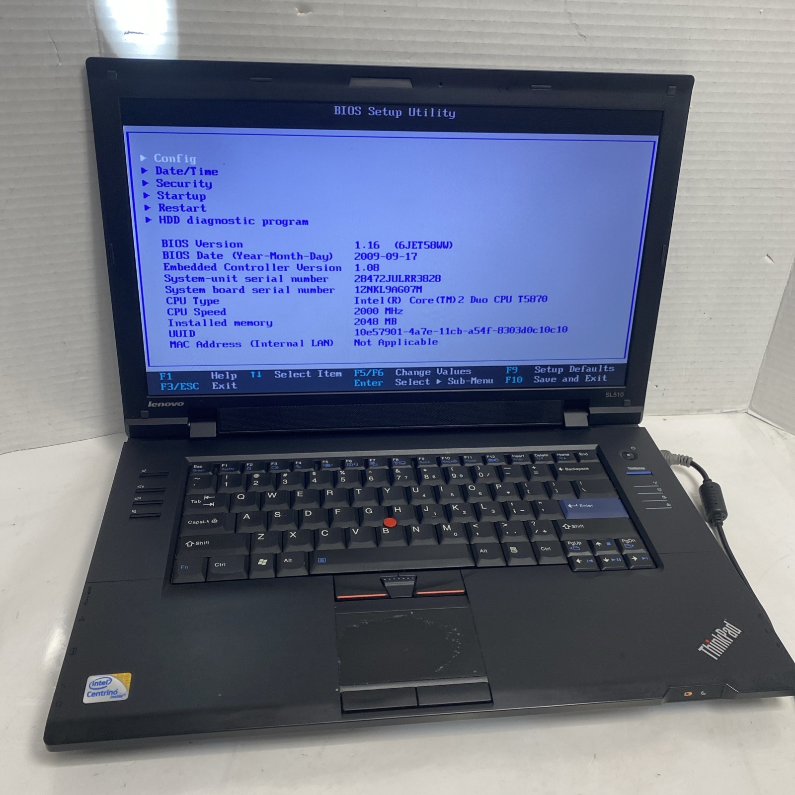 Lenovo ThinkPad SL510 Intel Core2Duo *read*