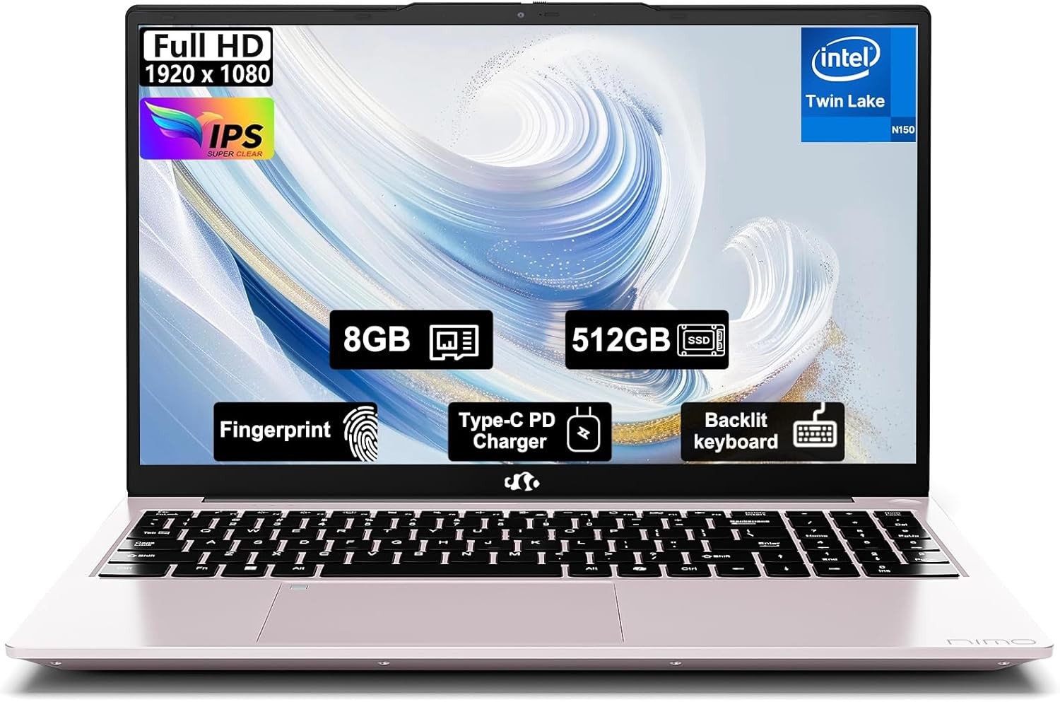 NIMO 15.6″ FHD Laptop Computer Intel Pentium N150 8GB RAM 512GB SSD Backlit KB
