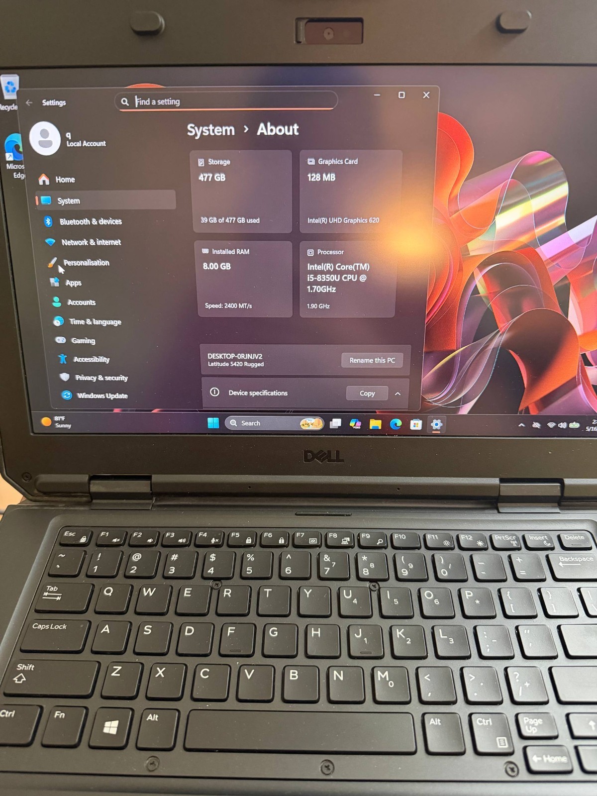 Dell Latitude 5420 Rugged 14″ FullHD i5-8350U 8GB RAM 512GB SSD Win11pro