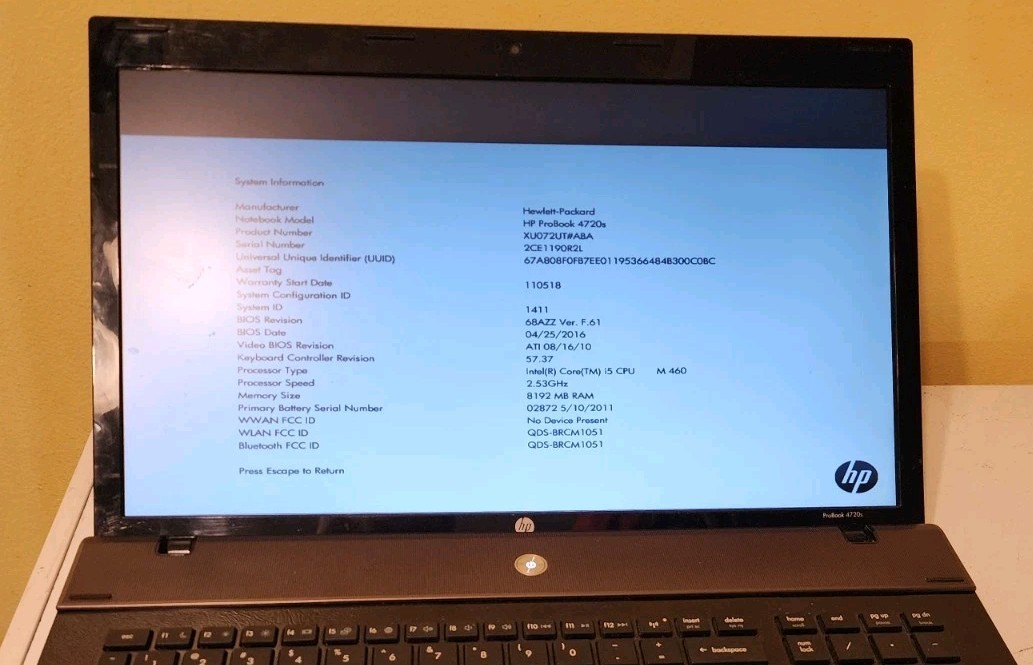 HP Probook 4720s Laptop RAM 8GB Core I5 No OS All Other Components Good 17.3″