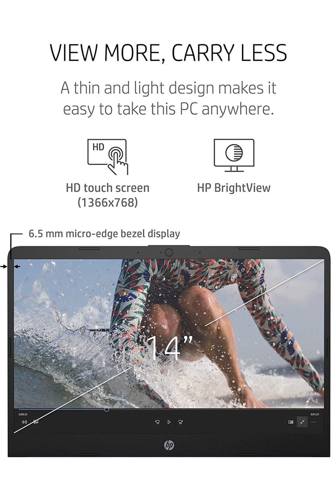 HP 14 Laptop, AMD 3020e, 4 GB RAM, 64 GB eMMC Storage, 14-inch HD Touchscreen
