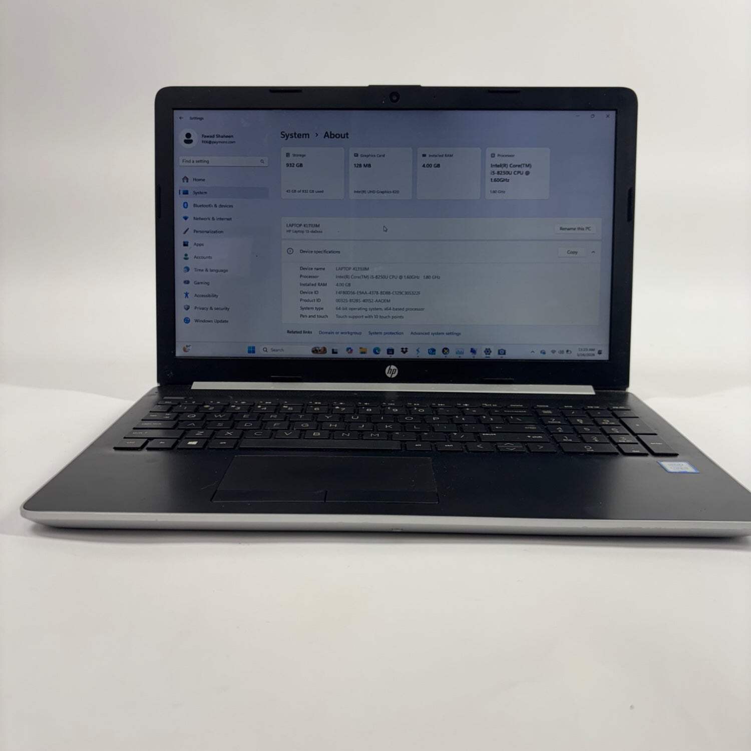 HP WIN 10 Home 15-DA0053WM 15.6″ i5-8250U 1.6GHz 4GB RAM 1TB SSD