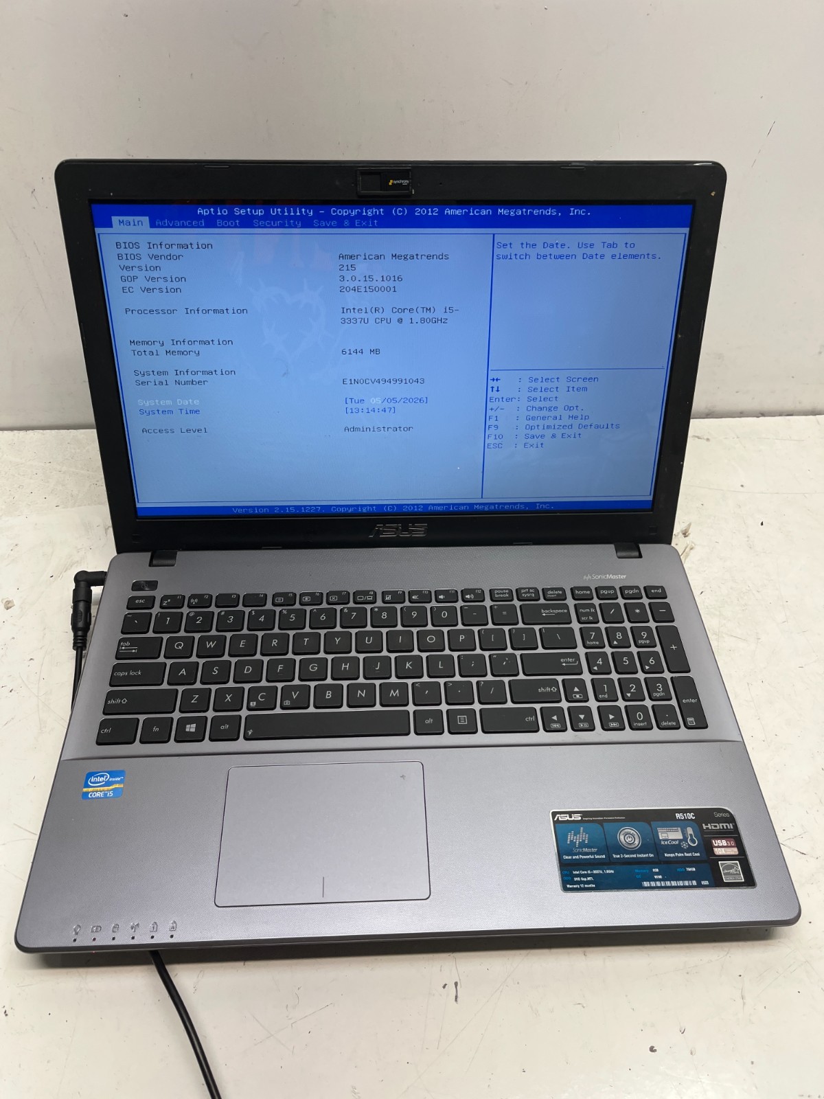 Asus R510C Intel Core i5-3337U 1.80GHz 6GB NO HDD