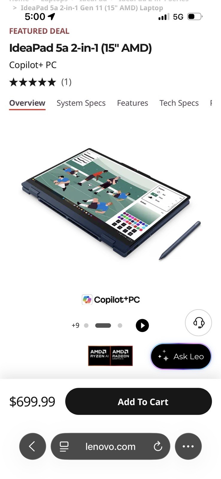 Lenovo IdeaPad 5a 2-in-1 15in AMD Ryzen AI Copilot+ PC Laptop Blue
