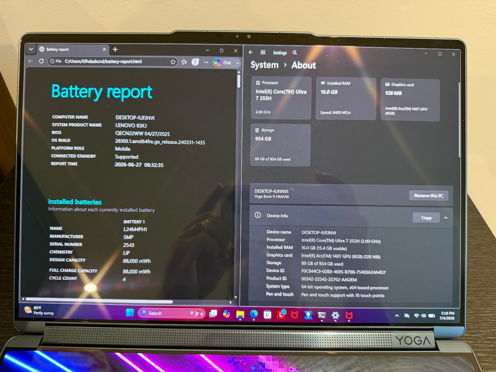 Lenovo Yoga Book 9i 14″ DUAL OLED 3K 16GB RAM Ultra 7 255H 1TB SSD Laptop B