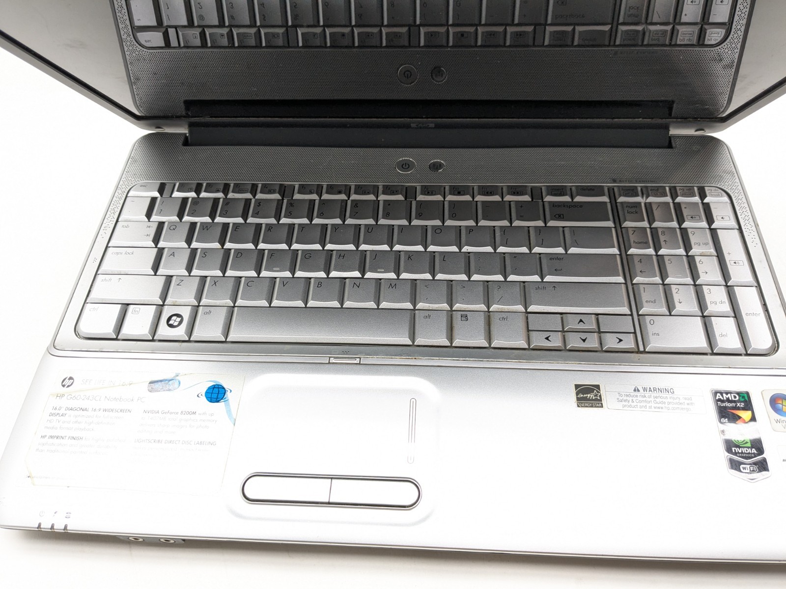 HP g60-243cl Notebook Pc Laptop SILVER For Parts 16″ Diagonal