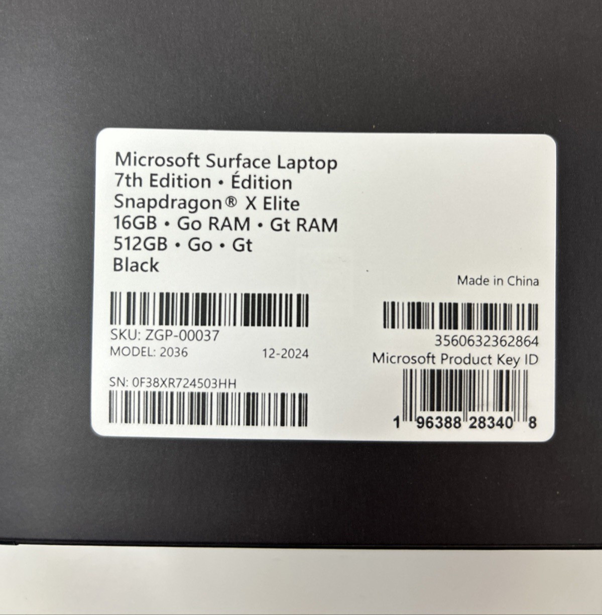 Microsoft Surface Laptop 7th Ed Snapdragon X Elite 16GB RAM 512GB Black *NEW*