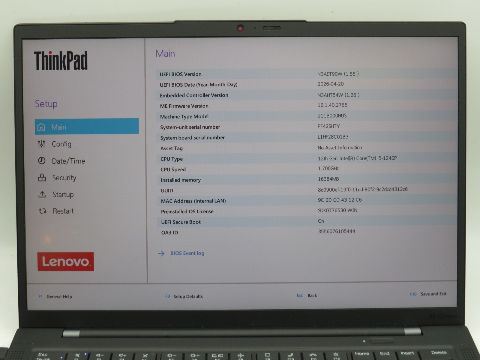 Lenovo ThinkPad X1 Carbon G10 i5-1240P 16GB DDR5 256GB m2 14″ Touch Win11 Pro