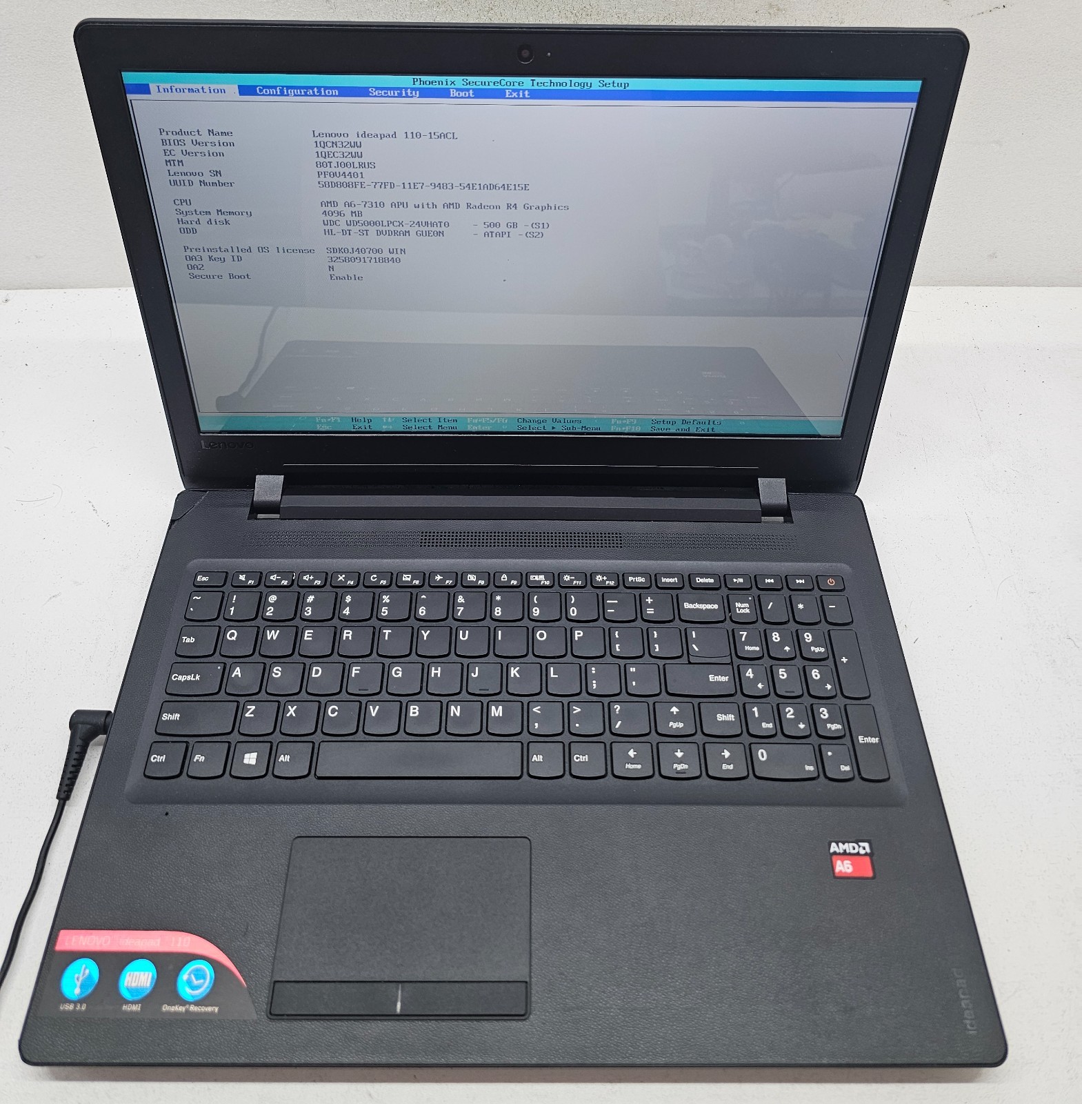 Lenovo IdeaPad 110-15ACL Laptop AMD A6-7310 4GB Ram 500GB HDD No OS (FL)