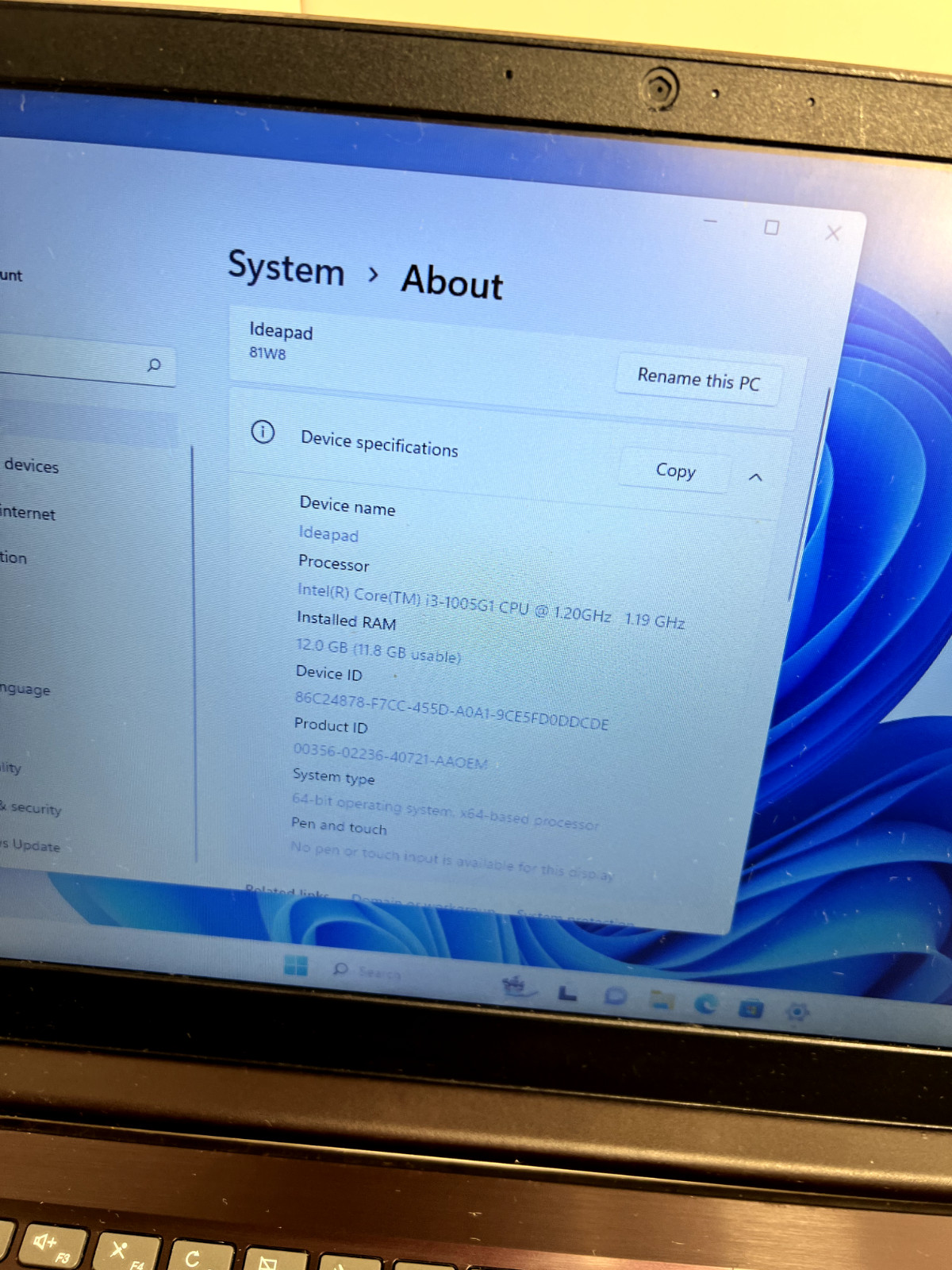 Lenovo IdeaPad S145-15IIL i3-1005G1 1.2GHz 12 GB Ram 160 GB SSD Windows 11 *READ