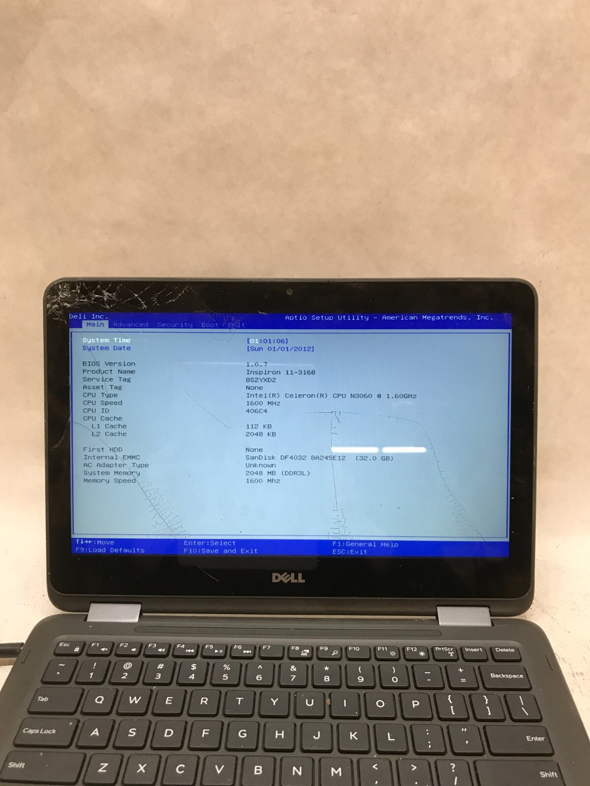 Dell Inspiron 11-3168 11″ Celeron N3060 4GB RAM 32GB eMMC For Parts Cracked – DW