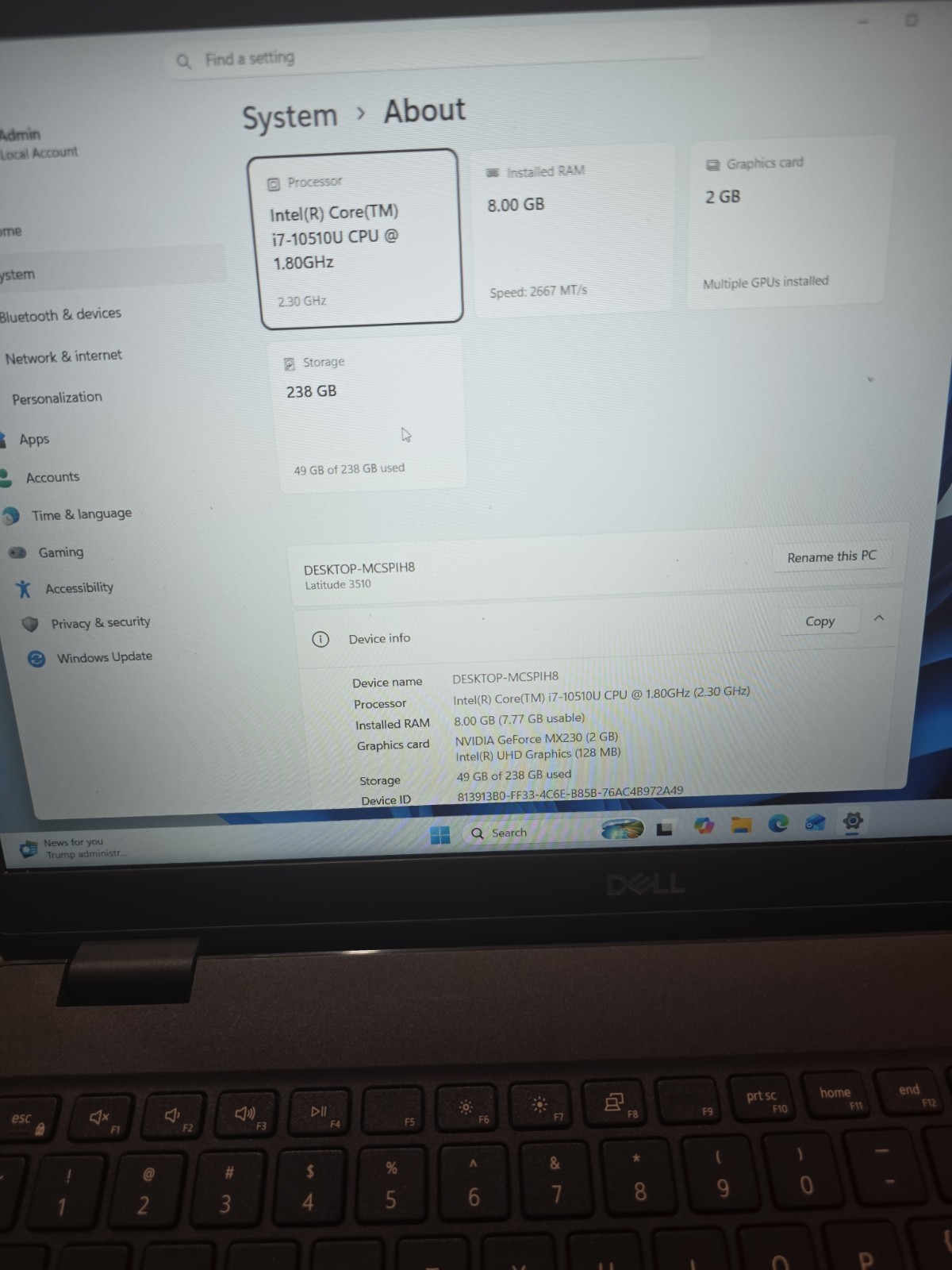 Dell Latitude 3510 15.6″ FHD i7-10510U 8GB 256GB SSD MX230 Win 11 Pro