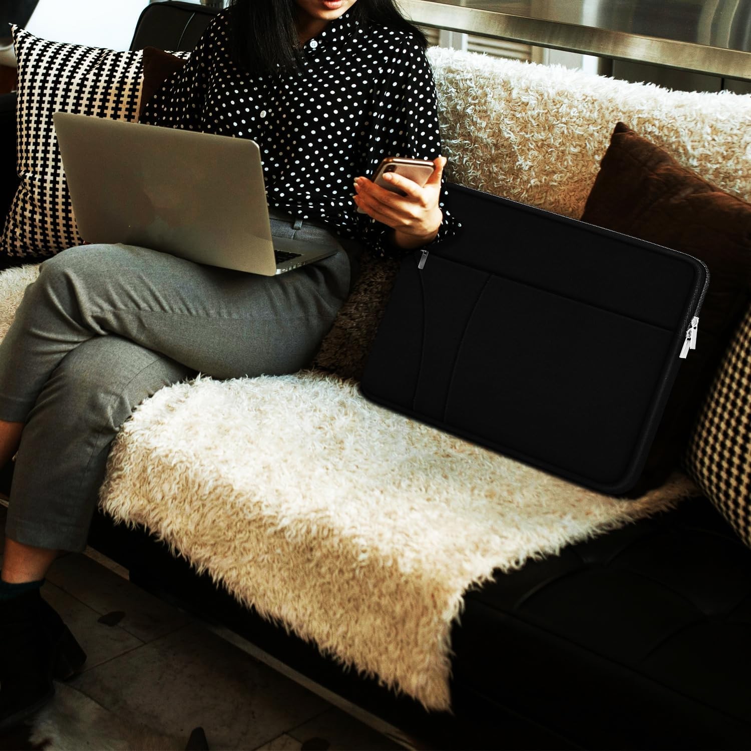Slim Laptop Sleeve Cover for 14″ MacBook Air/Pro – Travel Case with Zipper Pocke