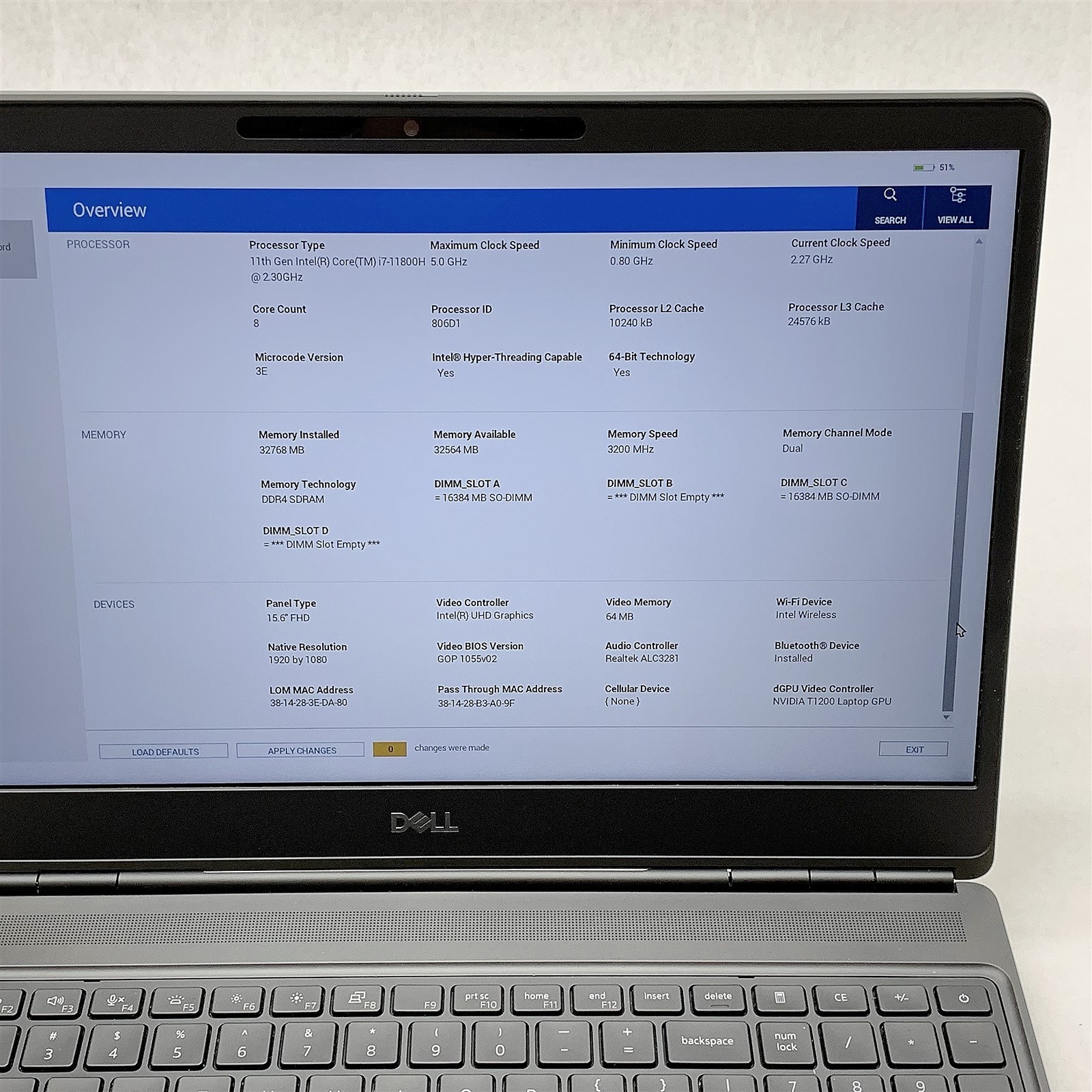 Dell Precision 7560 Laptop i7 11800H 2.30GHZ 15.6″ FHD 32GB 512GB T1200 Win 11