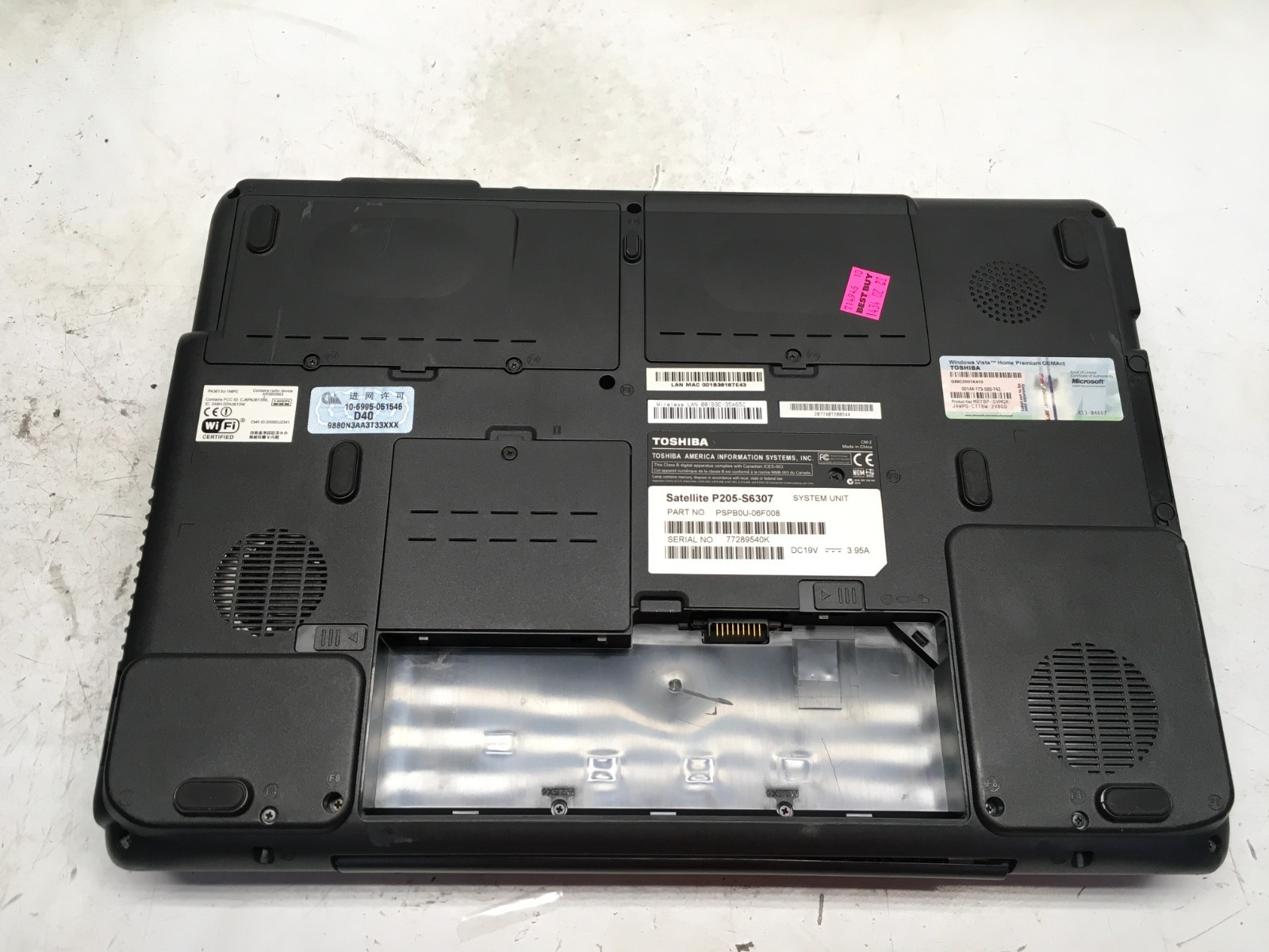 Toshiba Satellite P205-S6307 Intel Pentium T2130 1.83GHz 1 GB NO HDD
