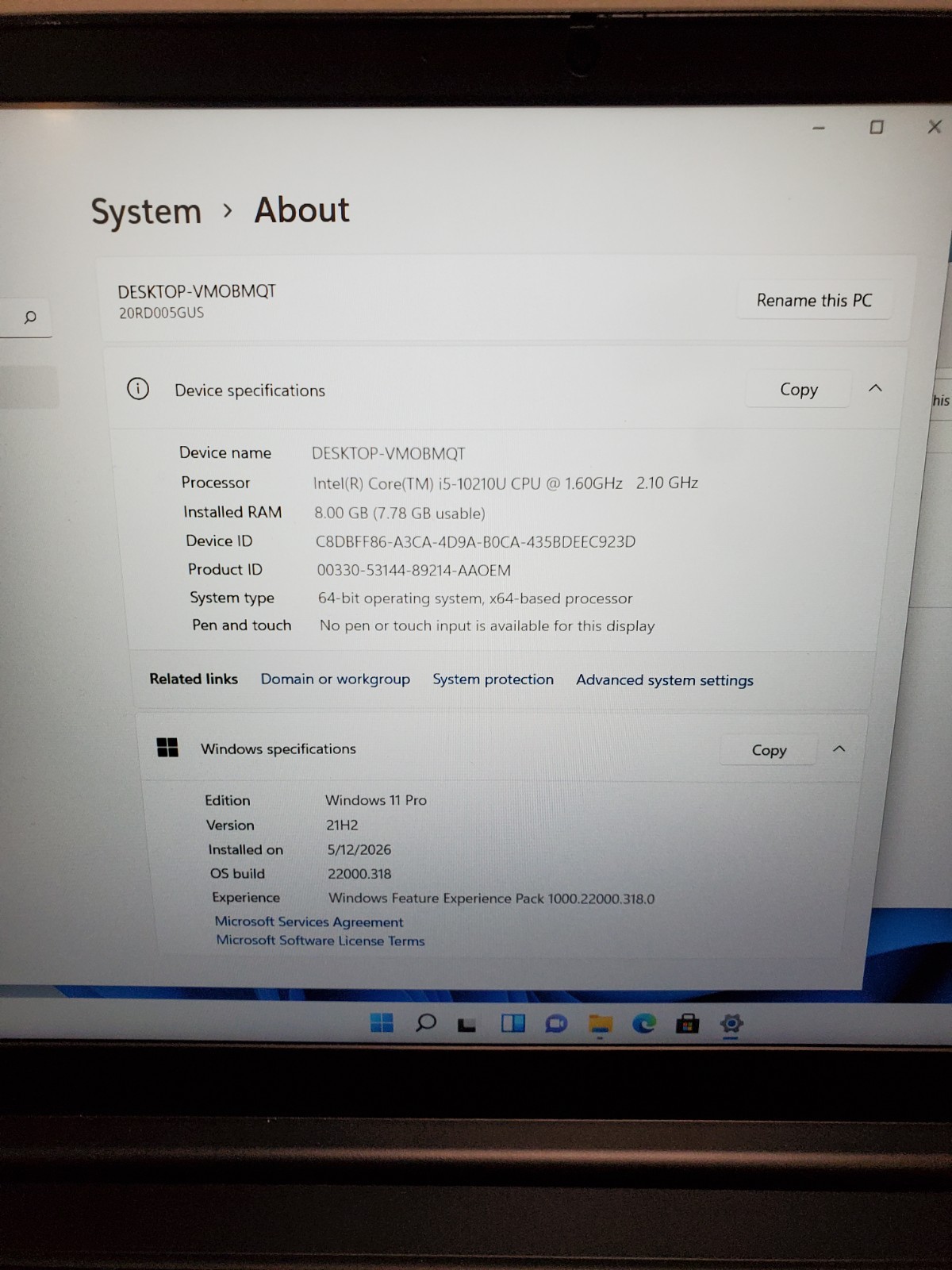 Lenovo ThinkPad E15 15.6″ Laptop i5-10210u 8GB RAM 256GB SSD Win11 #69
