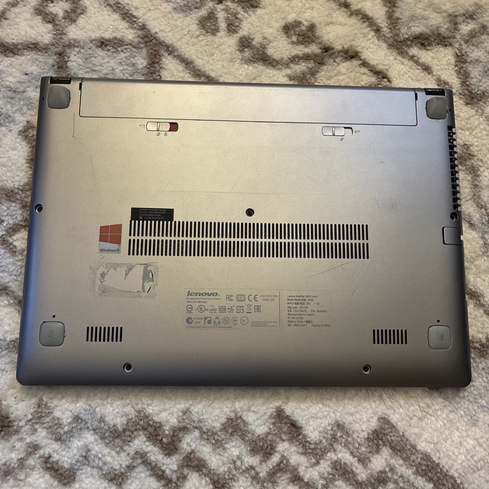 Lenovo IdeaPad S400 Touch 14” Intel i3 1.8ghz 4 GB RAM 500 GB HD (Needs Battery)