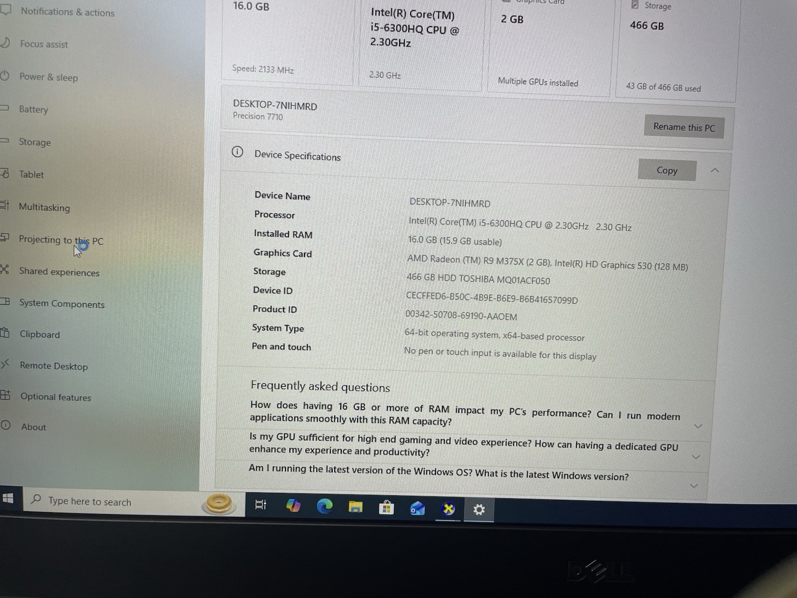 Dell Precision 7510 15.6 Inch 256GB, Intel Core i5 6th Gen., 16GB)