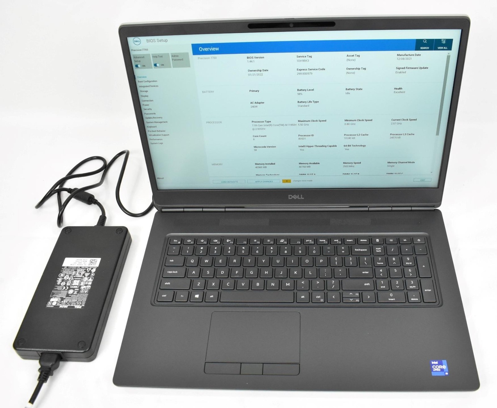 Dell Precision 7760 Laptop i9-11950H 2.6GHz 40GB 256GB SSD No OS 17.3″