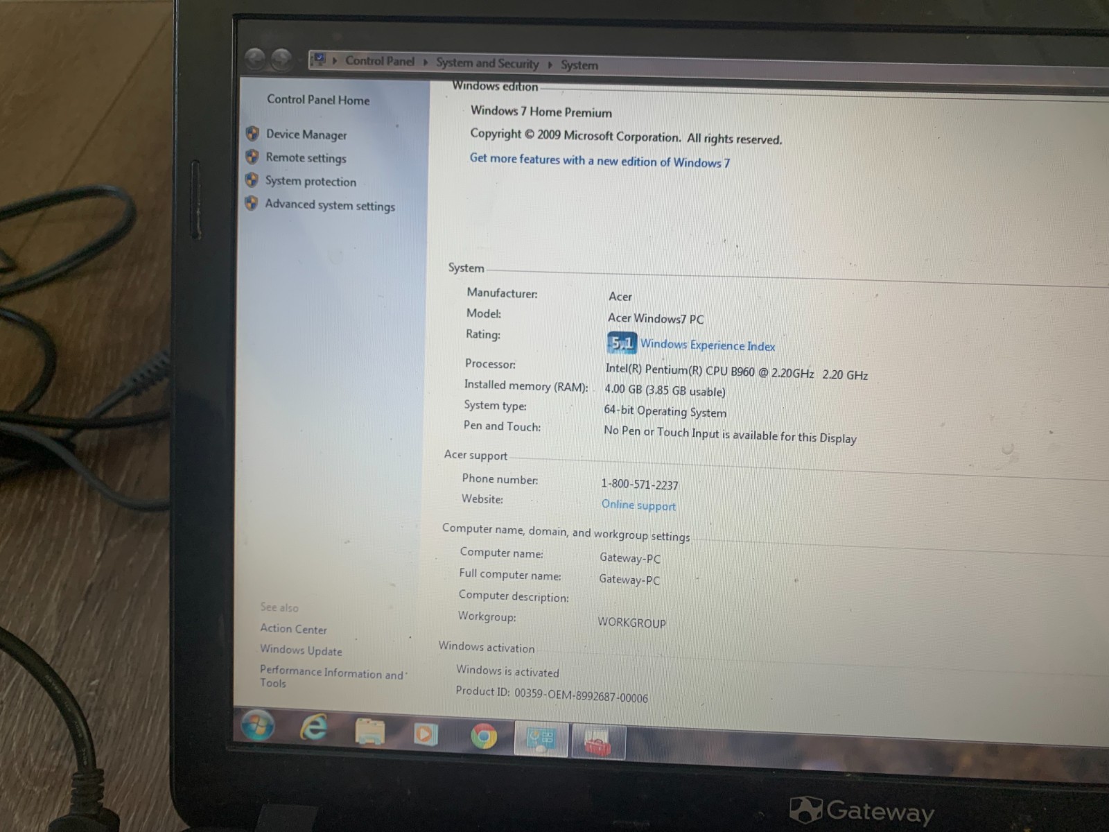 Gateway NV57H62u 15.6″ Intel Pentium B960 2.20GHz 4GB 320GB HDD Win 7 Home