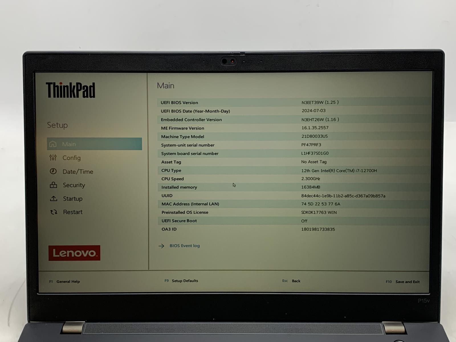 Lenovo Thinkpad P15v Gen 3 i7-12700H 16GB DDR5 NVIDIA T600 No SSD *READ