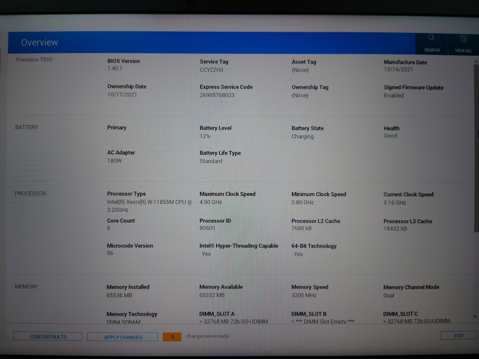 Dell Precision 7560 15.6″ FHD W-11855M 64GB RAM 512GB SSD NVIDIA T1200 No OS