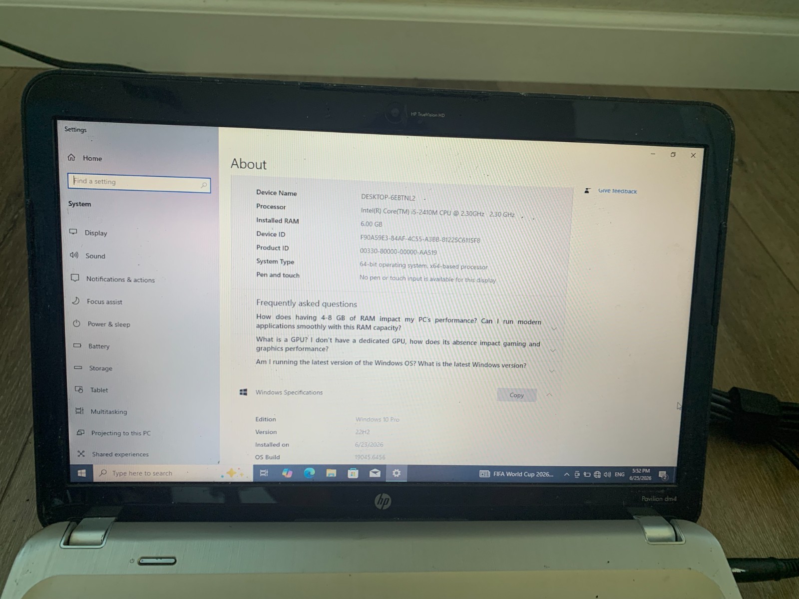 HP Pavilion dm4 14″ Intel Core i5-2410M 2.30GHz 6GB RAM 500GB HDD Win 10 Pro