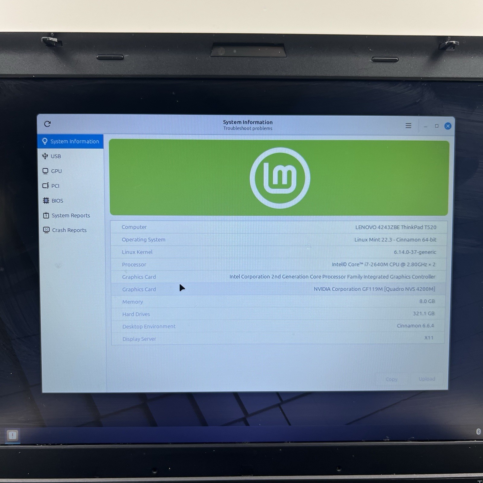 Lenovo ThinkPad T520 Intel i7-2640M 8GB 320GB HDD Linux Mint OS w/ Charger|ELP89