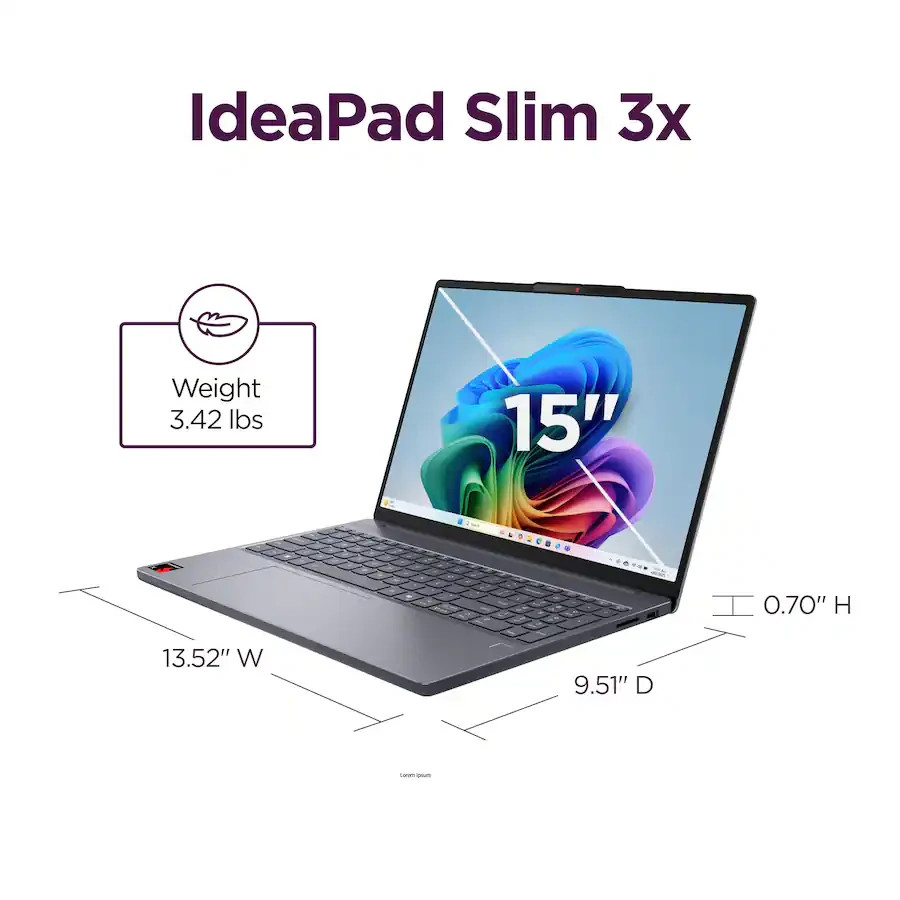 Lenovo IdeaPad Slim 3x 15Q8X10 15.3″ Snapdragon X 8-Core 16GB RAM 512GB Wi-Fi 7