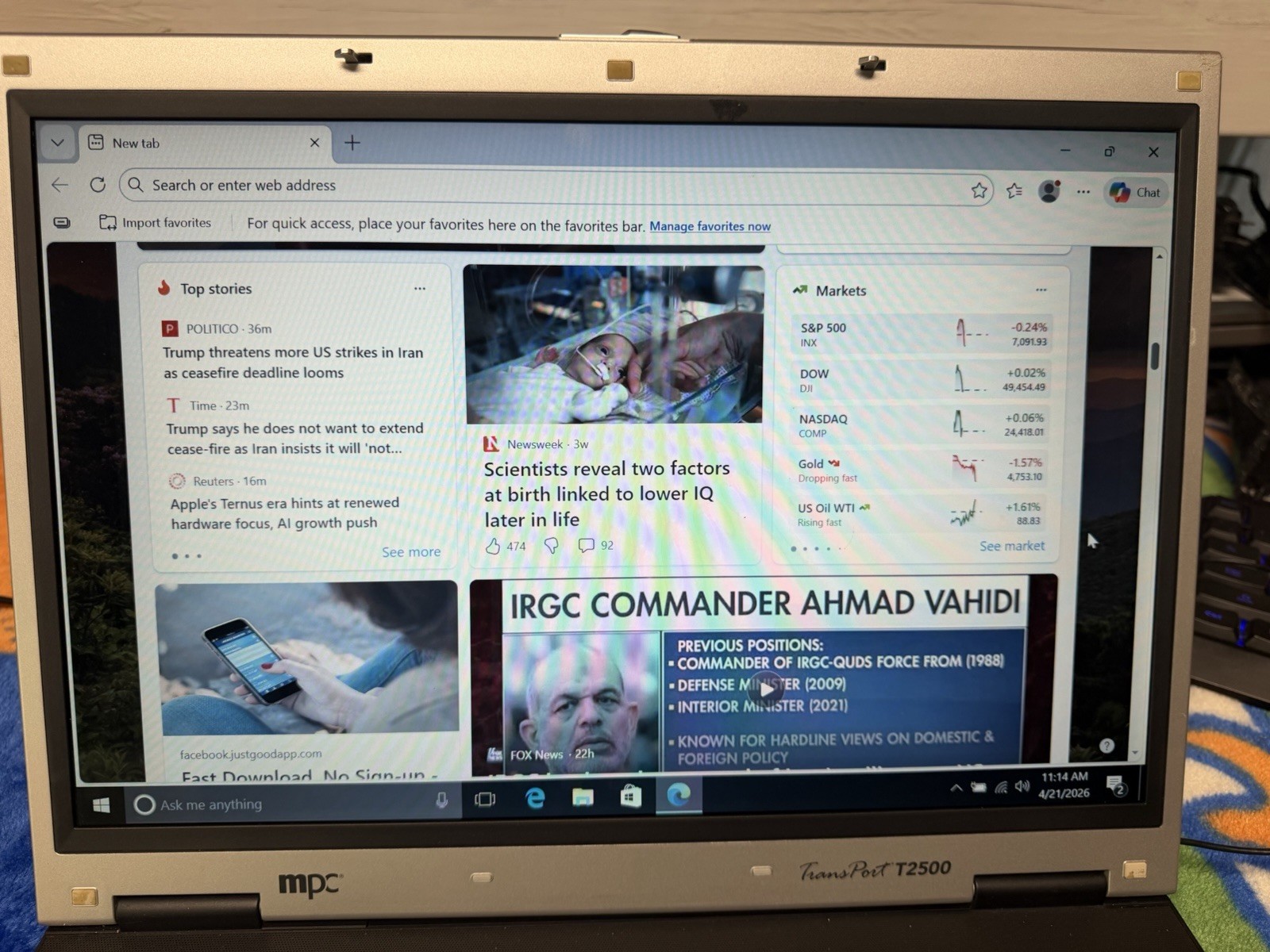 MPC Transport T2500 Laptop Computer 15.1 TFT Win10pro C2D 2.50 40GB 4GB DVDRW