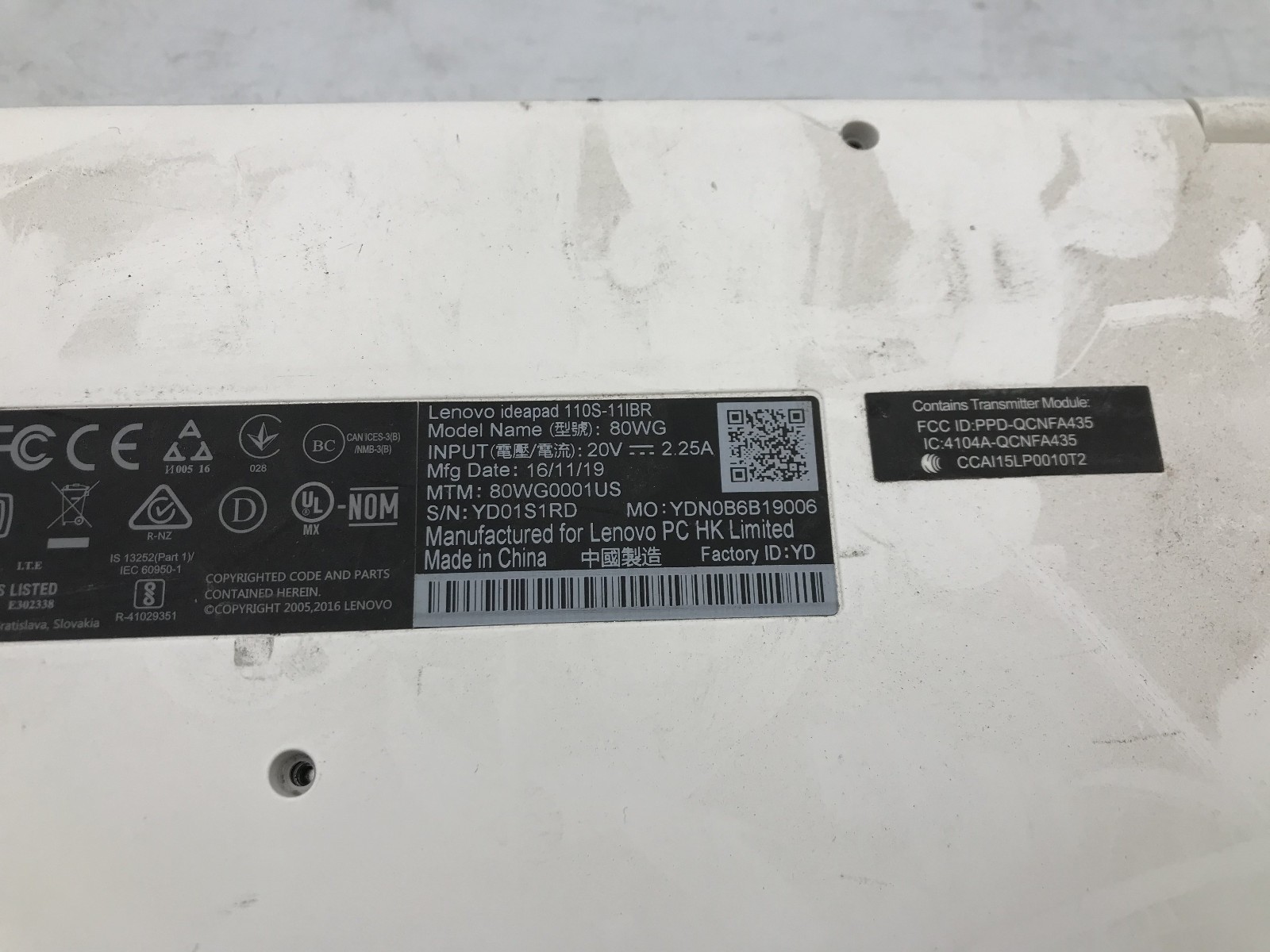 LENOVO IDEAPAD 110S 11IBR – FOR PARTS/REPAIR – INTEL CELERON N3060 – 2GB RAM -BB