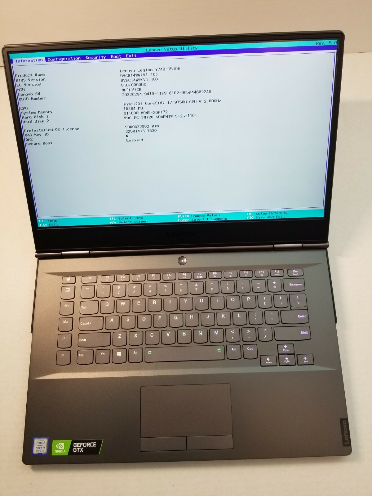 Lenovo Legion Y740 15IRHg 15.6″ 512GB SSD+1TB i7 9th , 4.50GHz, 16GB 9750H 1660