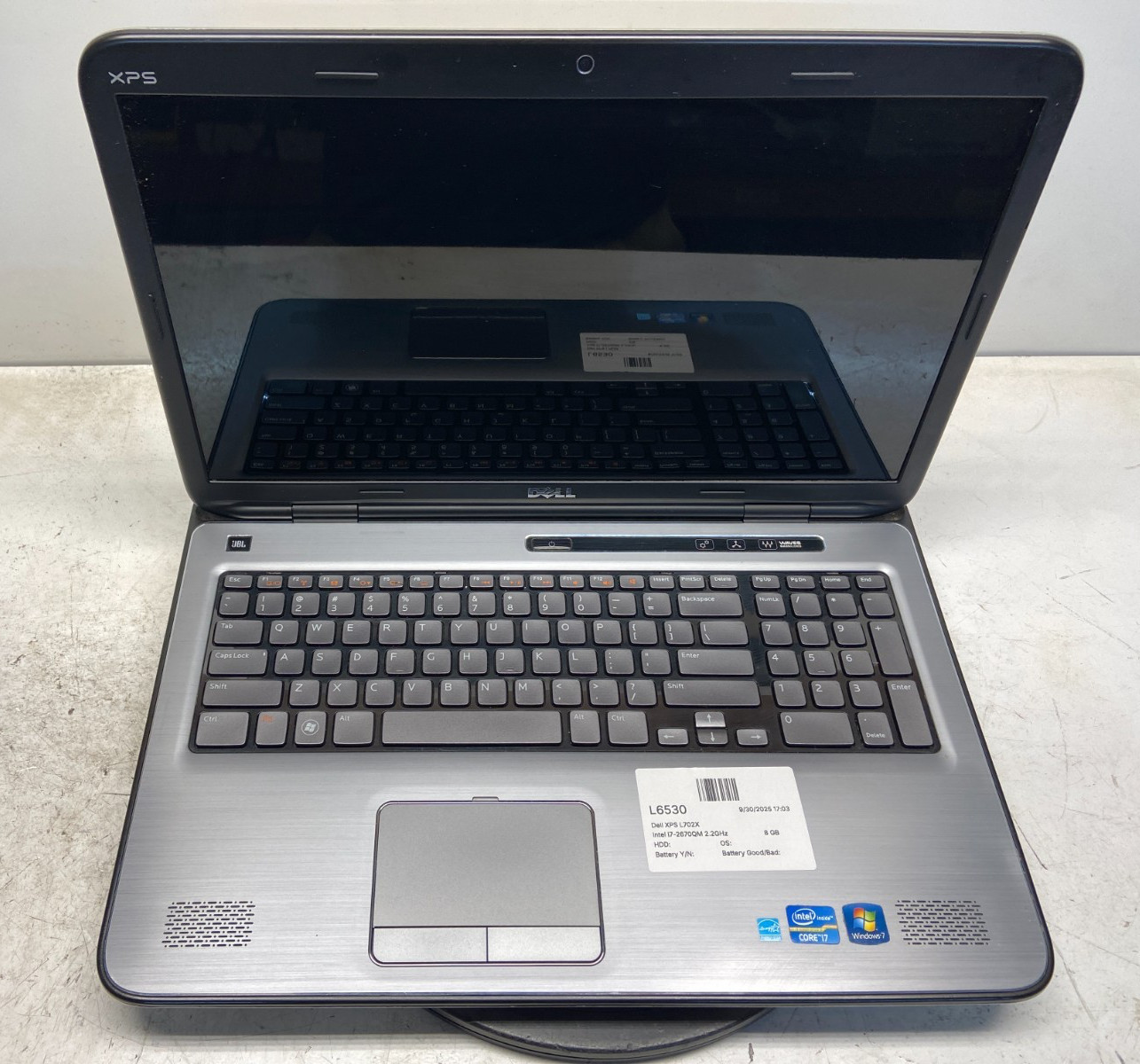 Dell XPS L702X Intel i7-2670QM 2.2GHz 8 GB NO HDD