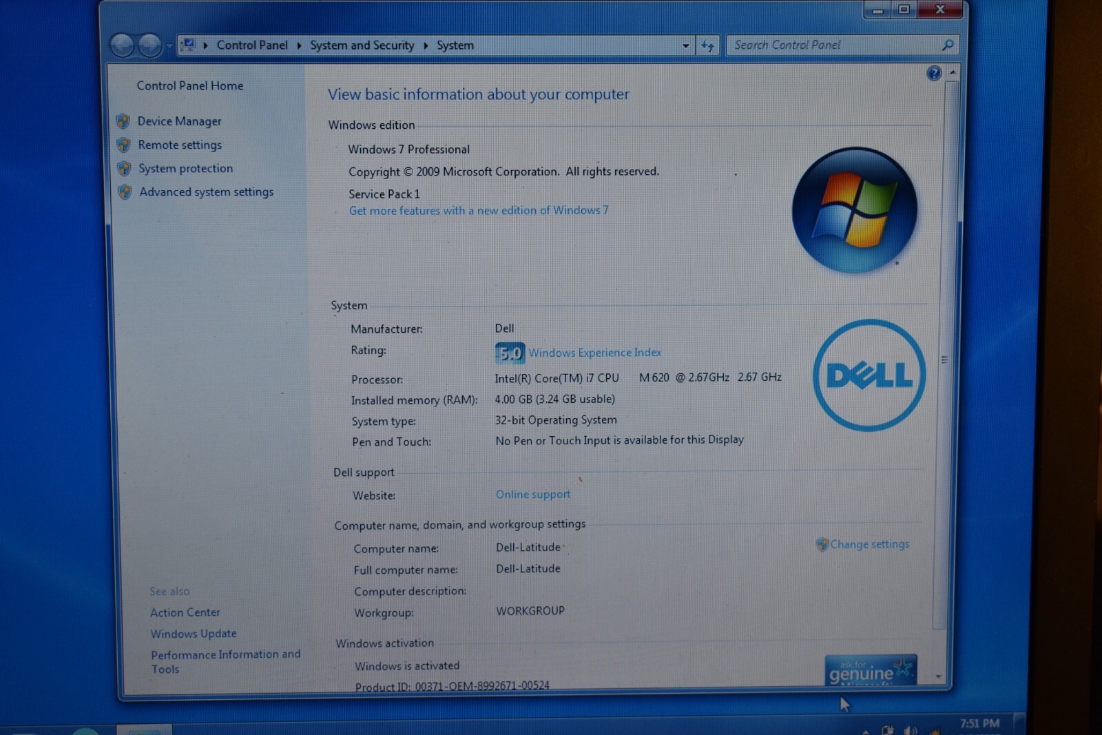 Dell Latitude E6410 Intel Core i7-620M 4GB RAM 250GB HDD Windows 7 Pro 32-bit