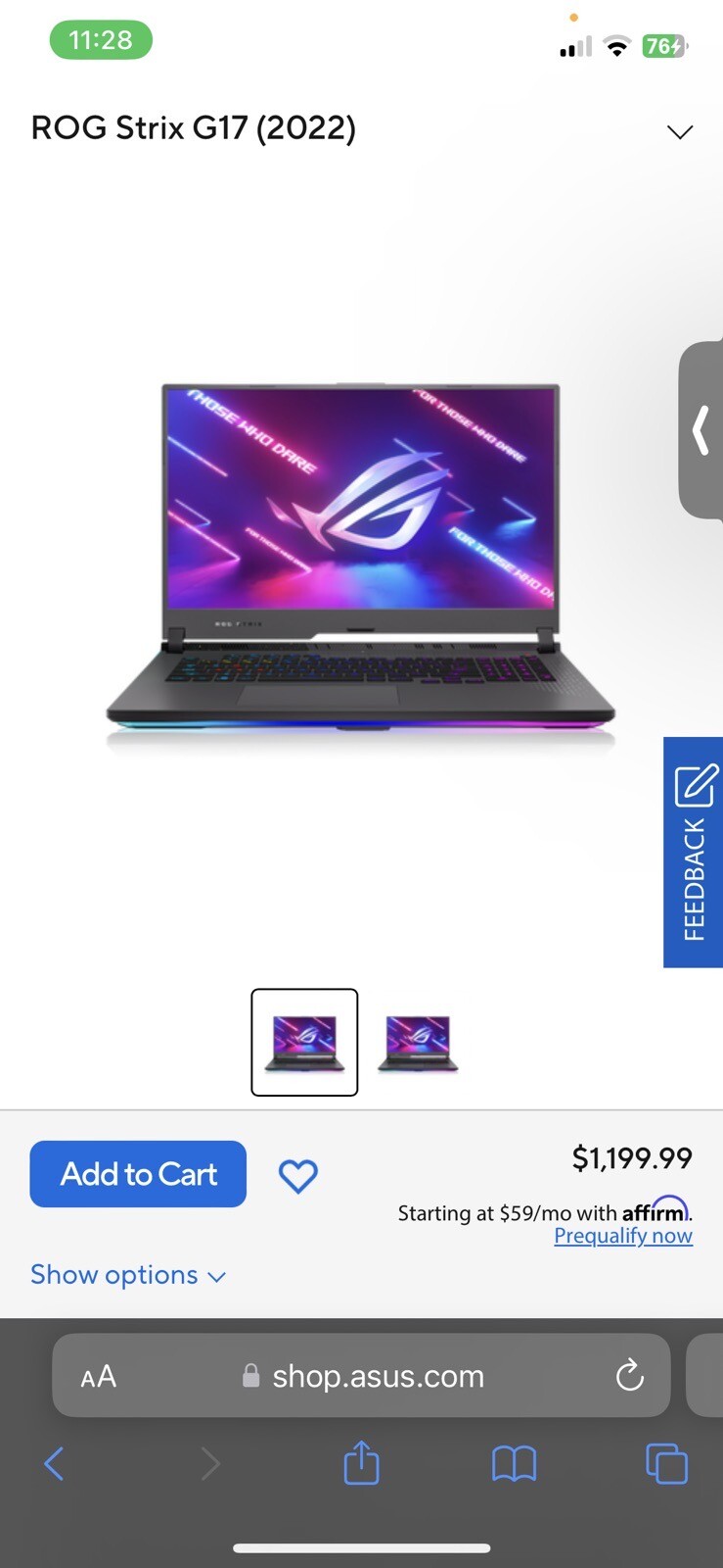ASUS ROG Strix G17 Notebook/Laptop 17.3 in Black – G713RCRS73
